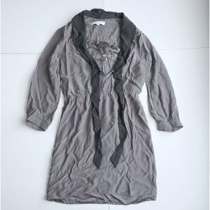 Amanda Uprichard 100% Silk Wrap Mini Dress Long Sleeve Size S Gray Tie Cocktail